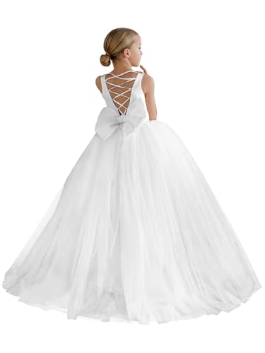 Puffy Tulle Flower Girl Dress for Wedding Kids Lacing Corset Satin Long Princess Pageant Bowknot Prom Ball Gowns