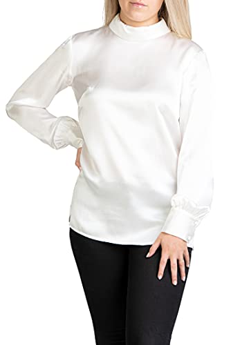 Posh Gear Mujer Blusa de Seda Satinoseta 100% Seda, blanco, XS Cover