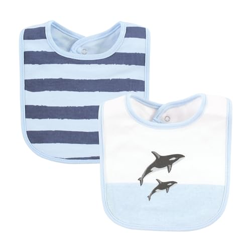 Image of Hudson Baby Unisex Baby Cotton Bibs, Boy Whale Shark, One Size