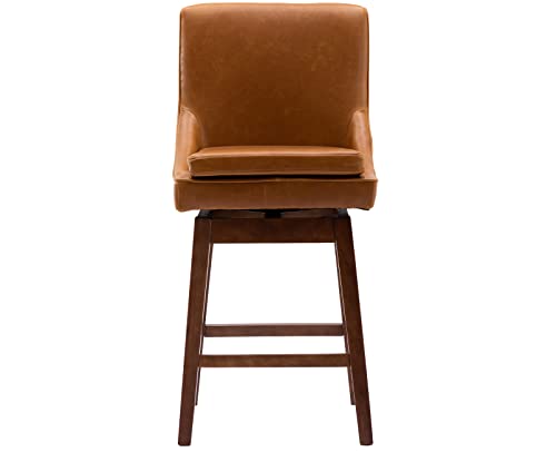 Kmax Pu Leather Counter Height Bar Stools Swivel Modern Bar Stools With Wood Legs Footrest For Dining Room Kitchen Island, Set Of 4- Brown #TOP6