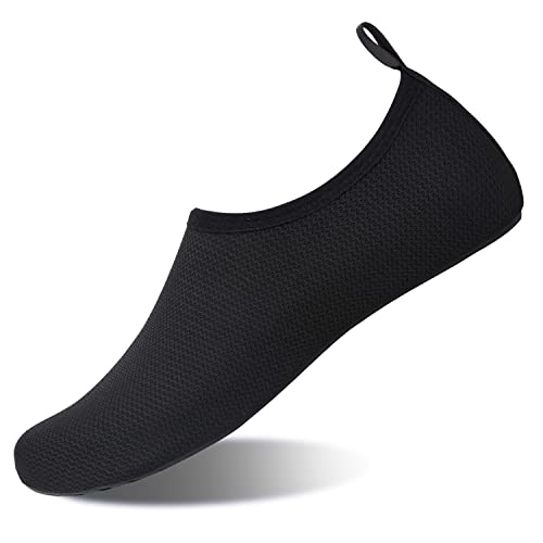 HMIYA Badeschuhe Strandschuhe Wasserschuhe Aquaschuhe Schwimmschuhe Surfschuhe Barfuß Schuhe für Damen Herren(Schwarz,44/45)