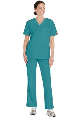 Image of Dickies EDS Signature Scrubs for Women and Scrubs for Men, Unisex One Pocket V-Neck Top in Soft Brushed Poplin 83706