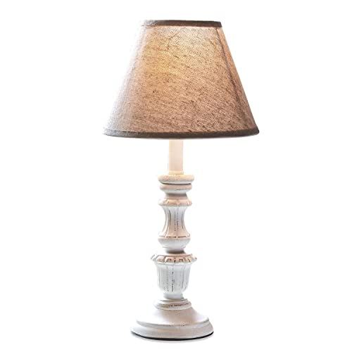 LOBERON Tischlampe Créteil, harmonisch helle Farbtöne, klassisches Vintage-Design, gedrechselter Fuß, mit Antik-Finish, Tischleuchte, Kiefernholz, Leinen, braun/antikweiß