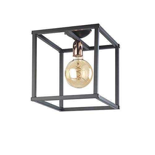 Plafoniera Stile Urban Floki in Metallo Nero e portalampada Color Rame