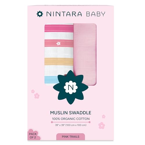 Image of NINTARABABY Swaddles - 100% Organic Muslin Cotton, Pack of 2, 39 inch x 39 inch