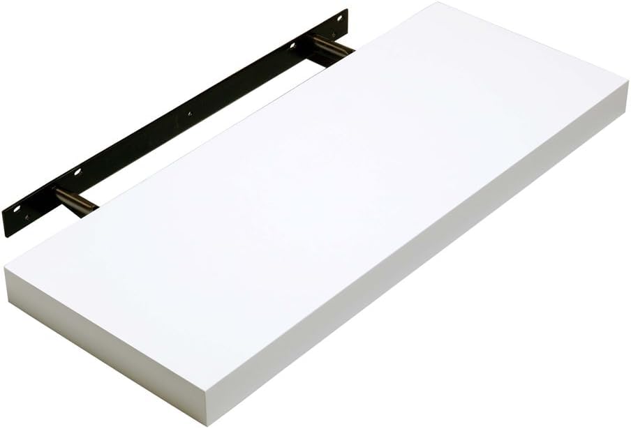 110cm High Gloss Floating Shelves, White Wall Shelf with Invisible bracket, Display Shelves for Books, Photos, Ideal Home Decor Accessories for Bedroom, Living Room, Office, Kitchen.