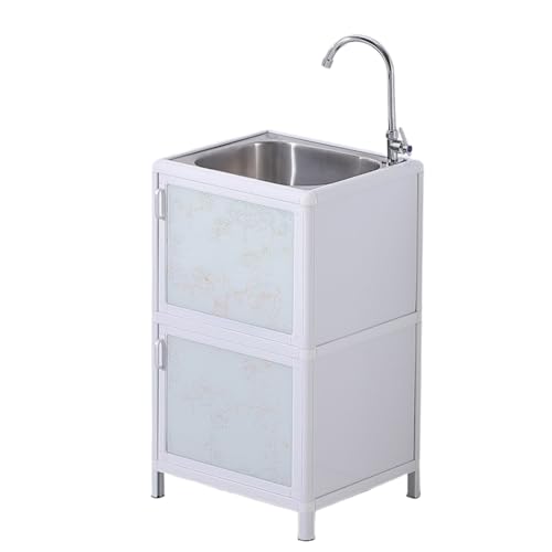 NUOMIE 流し台 ステンレス製 蛇口水栓付き 屋外 簡易式 頑丈 キッチン用 ガーデンシンク コンパクト ットタイプ おしゃれ 錆びにくい 簡単組み立て アウトドアに適用 調理台 ガーデニング DIY (縦47横40高さ80 cm,ホワイト) [並行輸