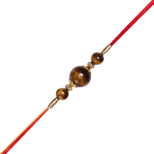 Image of Shubhanjali Crystal Beads Rakhi for Brother | Handmade Healing Crystal Stone Designer Rakhi for Bhaiya | Raksha Bandhan Gift Set with Roli Chawal, Kumkum, Greeting Card & Potli