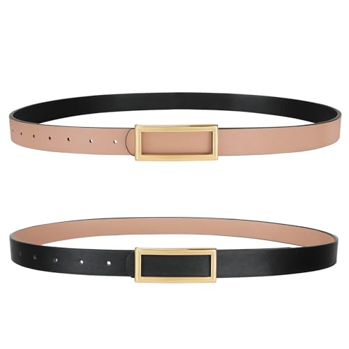 SANSTHS Skinny Reversible Belts for Women, Two-in-one Women Thin Belt for Dresses Jeans Pants with Gold Buckle