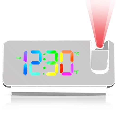 Despertador Proyector Techo, Reloj Proyector Techo, Reloj Despertador Digital con Proyector, Despertador Inteligente para Dormitorio, con Temperatura, Snooze, 12/24 H, Funcionamiento USB