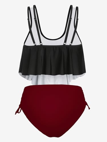 Rosegal Womens Plus Size Curve Gothic Skull Print Ruffled Overlay Tankini Swimwear Set2