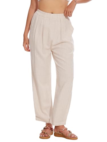 Moss Rose Women's Linen Pants High Waisted Straight Palazzo Casual Trousers with Pockets2