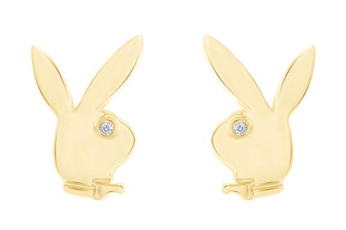 14K Yellow Gold Over Sterling Silver Cubic Zirconia Play Bunny Rabbit Stud Earrings