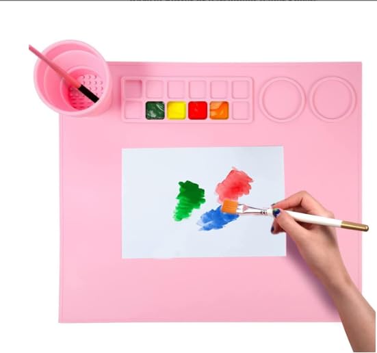 Roxbury Silicone 43 * 38cm Multipurpose Washable Craft Mat with Cleaning Cup Non-Slip Resistant Mat Modern Paint Clay Mat Dishwasher-Safe Arts and Crafts Painting Resin Casting