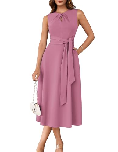 Image of GRACE KARIN Women 2026 Work Dress Sleeveless Tie Waist Elegant Party Cocktail A Line Flowy Midi Dresses with Pockets