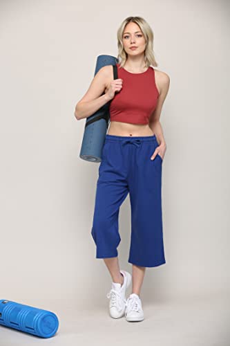 Image of Lock and Love Womens Capri Pants Loose Yoga Pants Wide Leg Drawstring Comfy Lounge Pajama Capris Sweatpants with Pockets