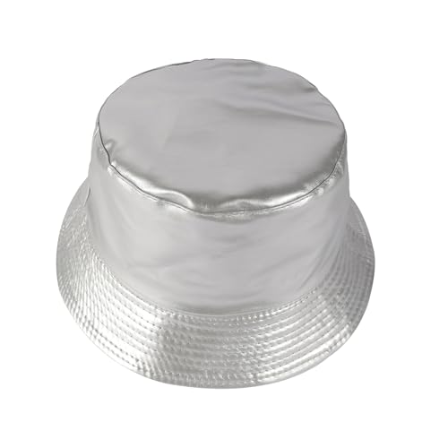 Image of Unisex Black Bucket Hat Waterproof Rain Hat Reversible Shiny Rave Bucket Hat for Concert Festival