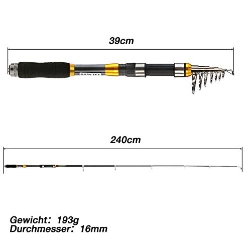 Angelrute Teleskop-Angelrute tragbar- 90% Kohlefaser, CNC-gefräster Rollensitz, komfortabler Eva-Griff, leichte… – Bild 6