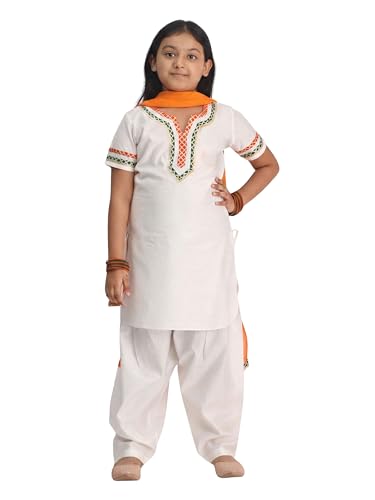 Image of VASTRAMAY Girls White Viscose Kurta Set | Traditional Indian Outfit