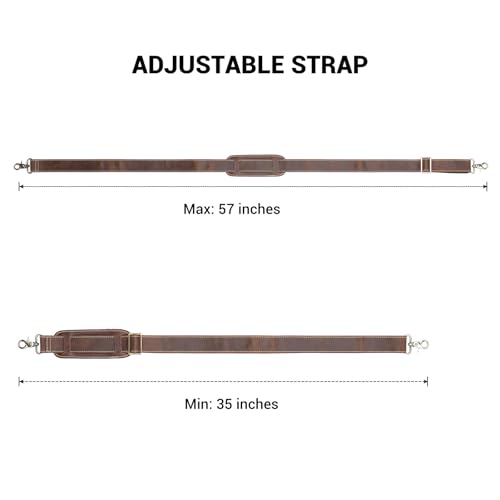 MASIWEI Genuine Leather Bag Strap Replacement Shoulder Strap Adjustable with Padded for Duffel Bag, Crossbody Bag, Laptop Bag, Briefcase, Messenger Bag,Coffee2