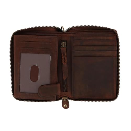 CTM Men's Bifold Zip Around Chain Wallet with Interior Zip, Brown4