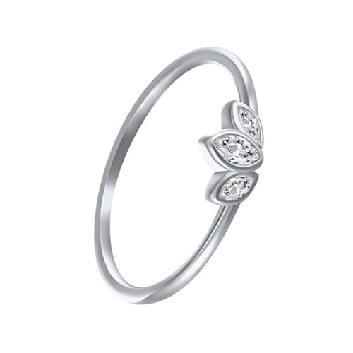 Tolldek Anillo de oro blanco de 9 K/14 K, joyas de oro auténtico, hojas de alianzas, oro blanco Au 375/585, anillo de boda con moissanita, talla 47-62, Oro blanco 375 de 9 quilates, Moissanita