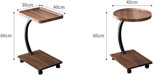 Table d'appoint de canapé avec roulettes en métal noir et bois