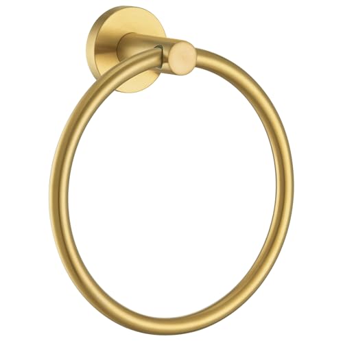 APLusee Brushed Gold Hand Towel Ring, 304 Stainless Steel Flexible Round Towel Holder for Bathroom Kitchen, Wall Mounted by APLusee - Used condition - US$16.06