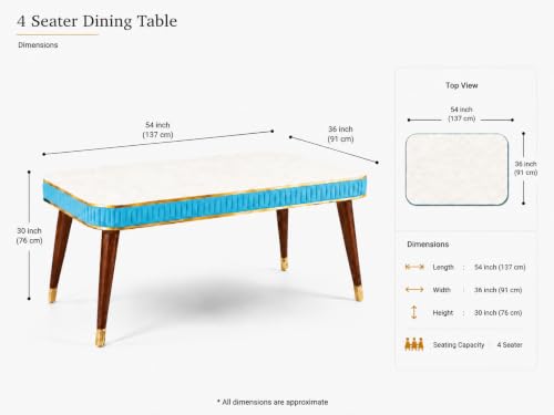 Image of WOODEN SPACE Majestic 4 Seater Wooden Dining Table Set | Urban Marble Top Dining Table with Chairs for Dining Room & Kitchen (Majestic Backline Sky Blue) (54 x 36 x 30 inch)