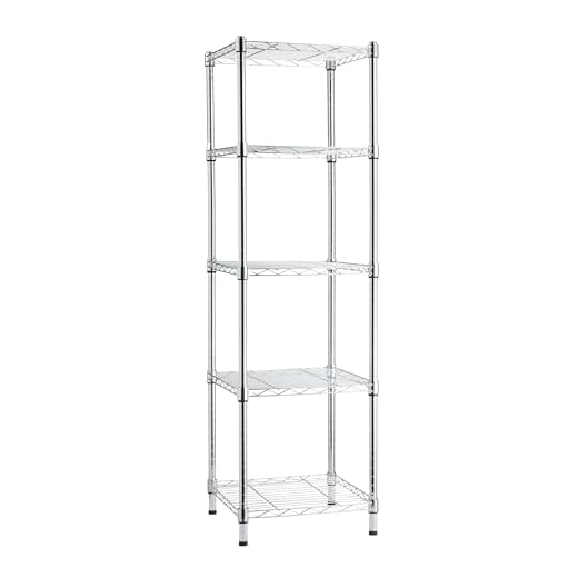 Amazon Basics Scaffale a torre regolabile con 5 ripiani, cromato, 40.6 x 40.6 x 137.2 cm (larghezza x profondità x altezza)