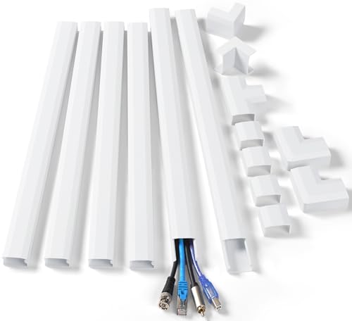 Image of ZhiYo Wall Cable Hider, Cord Hider to Hide 3-4 Cords, Self-Adhesive TV Wire Hider for Wall, Cable Management Kit, Wire Raceway White, 102in 6 x L17in, Paintable Cord Concealer, W1.2in x H0.6in