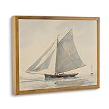 ARTZIO Ocean Framed Wall Art，Coastal Sailboat Canvas Oil Painting Decor，Modern Art Ship Portrait Room Decor Aesthetic，Blue Bathroom Decor，Decorations For Bedroom,8x10in Ready To Hang