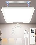 Rechargeable LED Ceiling Light, Motion Sensor 7500mAh Battery Operated Shed Light with Remote, Magnetic Mount, Dimmable Wireless Ceiling Lamp, 3 Color Temperatures for Bathroom, Garage, Loft, Hallway