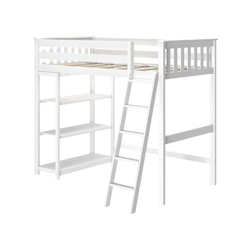 Image of Max & Lily High Loft Bed, Twin Bed Frame For Kids With Bookcase, White