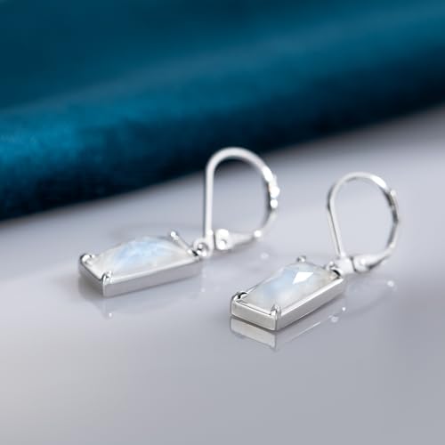 Moonstone Earrings 925 Sterling Silver Rectangular Moonstone Dangle Drop Earrings Natural Gemstone Jewelry for Women4
