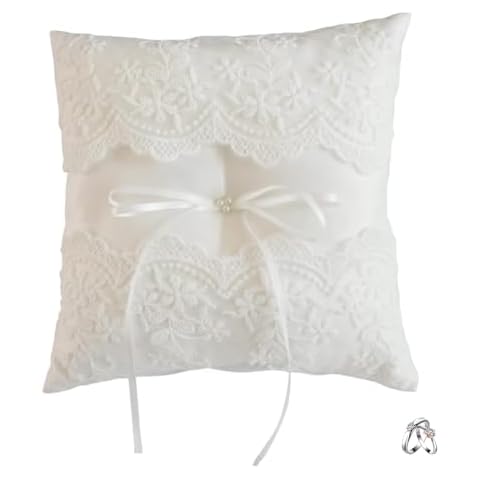 Voarge Elegant Wedding Ring Cushion with Lace Cover