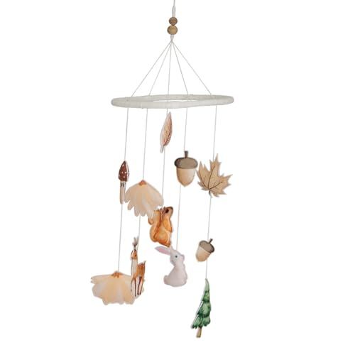 Image of Haus and Kinder Whimsical Woodland Crib Mobile - Set of 1 | Handmade Forest Animal Nursery Decor with Wooden Frame, Soft Fabric Baby Mobile with Deer, Squirrel & Tree, Eco-Friendly, Height64cm