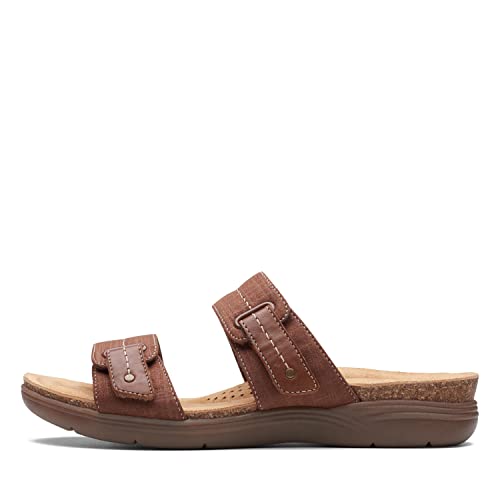 Clarks Womens April Dusk Leather Metallic Slide Sandals
