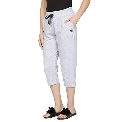 Image of Club A9 Womens Regular Fit Solid Cotton Capri Pant, Soft & Comfortable, Stylish Design, Ideal For Casual Outings | Large | Grey Melange
