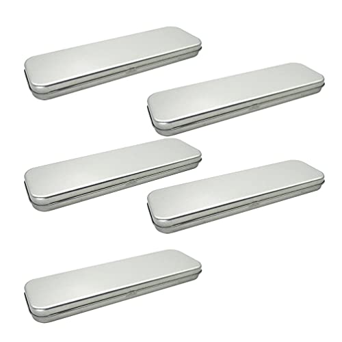 TOYANDONA Lot de 5 trousses rectangulaires en métal vides à charnière pour stylos, crayons, pinceaux de maquillage