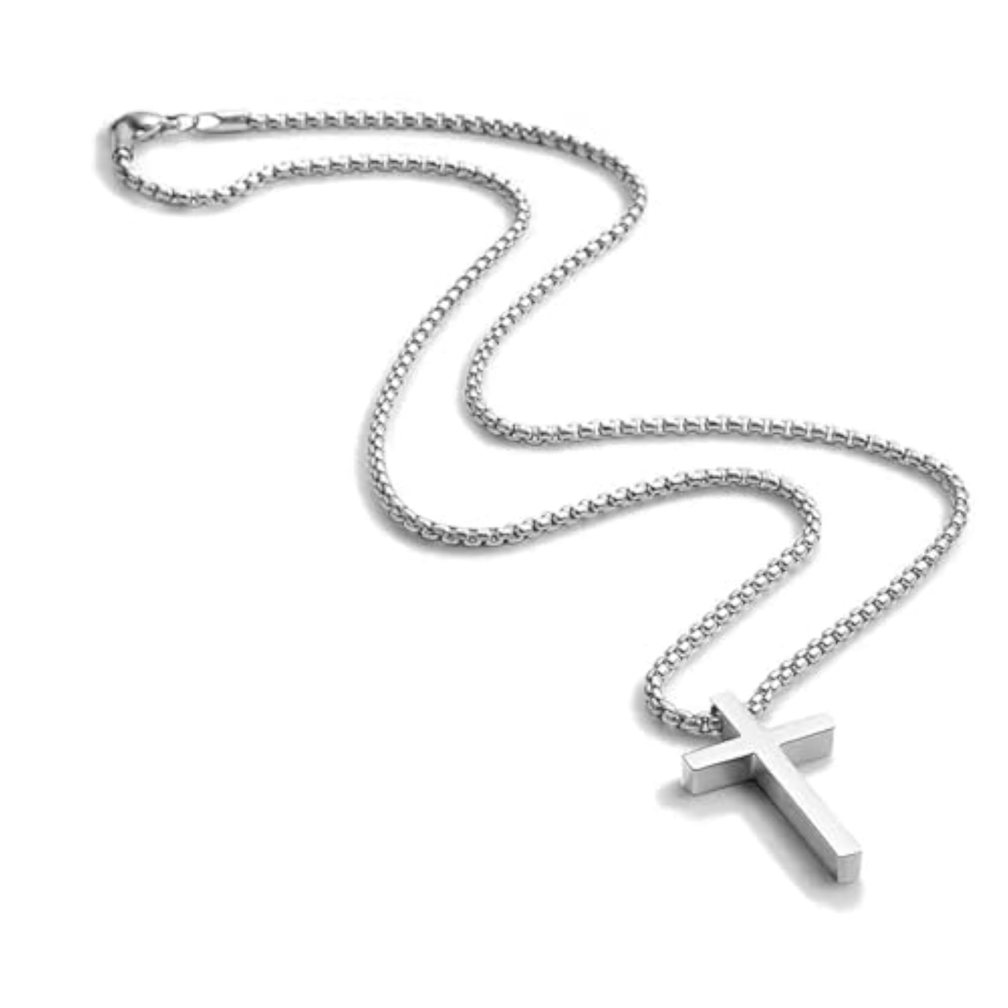 Men's Silver Plated Fancy Cross Pendant with Ball Chain