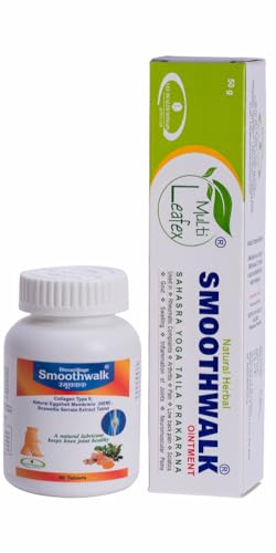 Smooth walk Supplements For Knee Pain, Joint Pain, Cartilage Repair, Support Your Bone,with Collagen Type II, Boswllia, Natural Eggshell Membrane, Glucosamine,100% Natural No Side Effects - Pack of 90 Tablets + Free Smooth walk 50 gm ointment