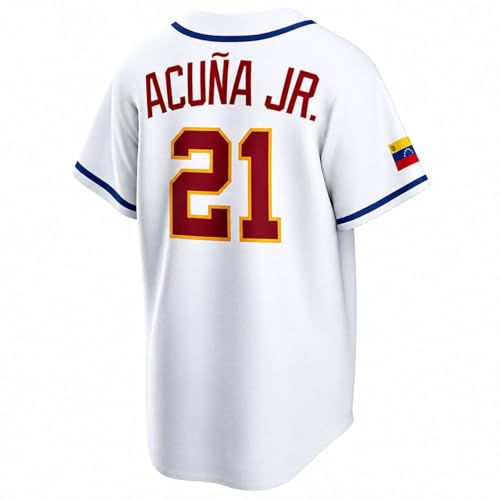 Ronald Acua Jr. 21# Camisa de Beisbol Venezuela Camisa De Beisbol Campeones 2026 Baseball Venezuela (US Alpha Large Regular Regular White)
