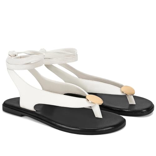 Image of Flat Sandals for Women Strappy Sandals Comfortable Dressy Beach Flip Flop Slides Thong Sandals for Women with Metal Circular