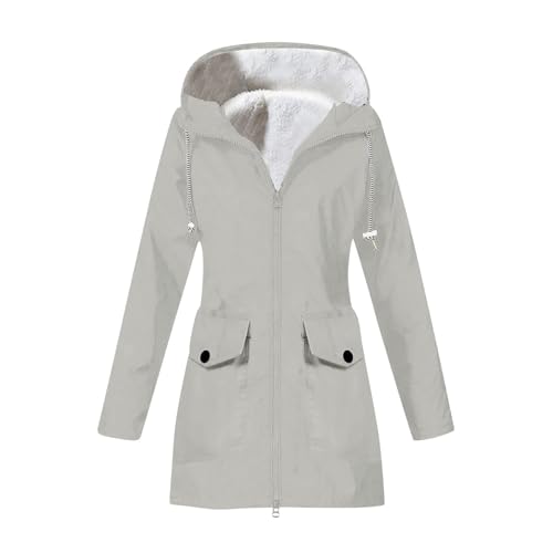 AACH Winterjacke Damen Regenparka Gepolstert Regenjacke Outdoor Wasserdicht Funktionsjacke Lang Windbreaker Leichte Übergangsjacke Atmungsaktiv Outdoorjacke mit Fleecefutter...