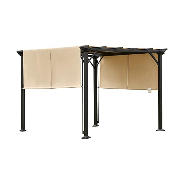 Outsunny 10' x 10' Outdoor Retractable Pergola Canopy with Sun Shade Unique Design Canopy Patio Metal Shelter for Garden Porch Beach