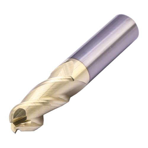 Image of 1 /2 inch 3 Flute Solid Carbide Ball Nose End Mill for Aluminum, ZrN Coated | 37 Helix, 1 /2 inch Cutting Dia, 1 /2 inch Shank Dia, 1-1 /4 inch Length of Cut, 3 inch Overall Length, for Milling Aluminum and Copper