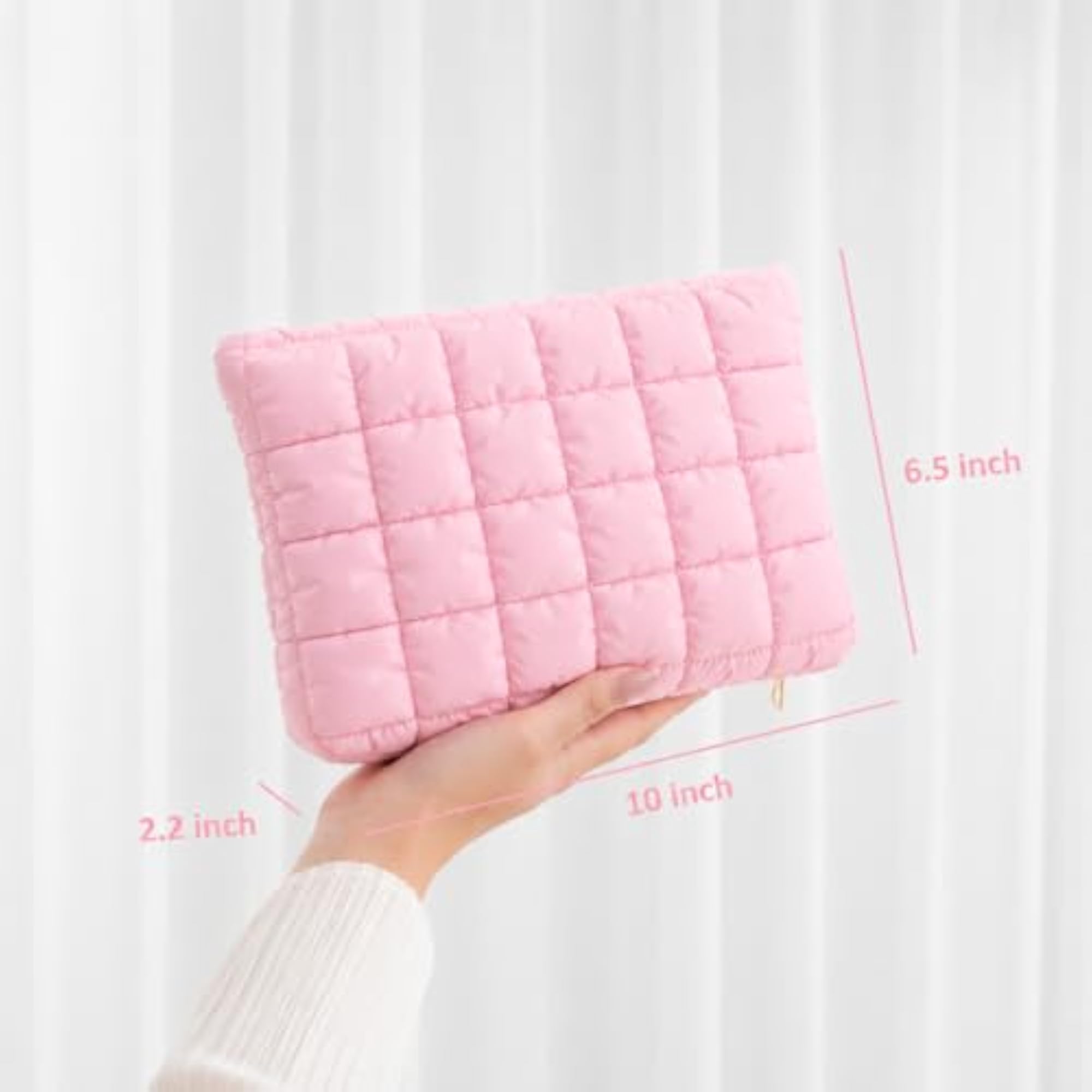 Light Pink Quilted Cosmetic Bag for Women