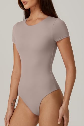 Image of QINSEN Women's Crew Neck Short Sleeve Bodysuit Double Lined Body Suits Basic T-shirt Tops