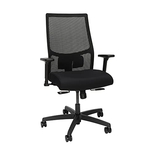 Image of Bundle of HON Office Desk Chair Ignition 2.0 - Ergonomic Desk Chair, Home Office Chairs, Adjustable Lumbar & Armrests, Black + Carpet Chair Mat (36 inch x 48 inch)